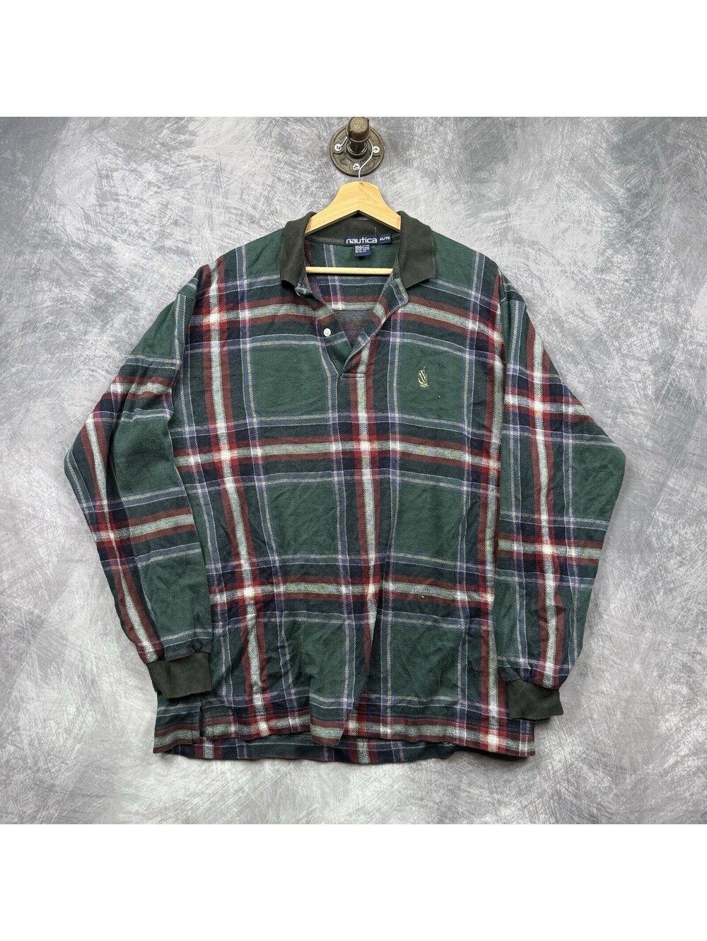 Vintage Nautica Men's Plaid Long Sleeve Polo Shirt Rugby XL